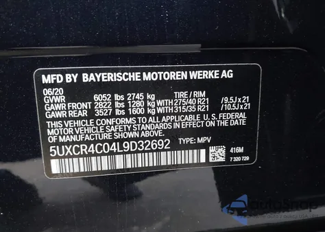 2020 BMW X5 Sdrive40I z USA, uszkodzony, nr VIN 5UXCR4C04L9D32692